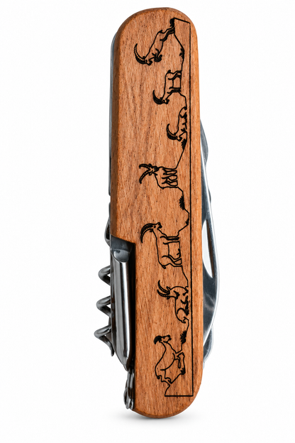 Taschenmesser mit Steinbock-Gravur & Holzgriff