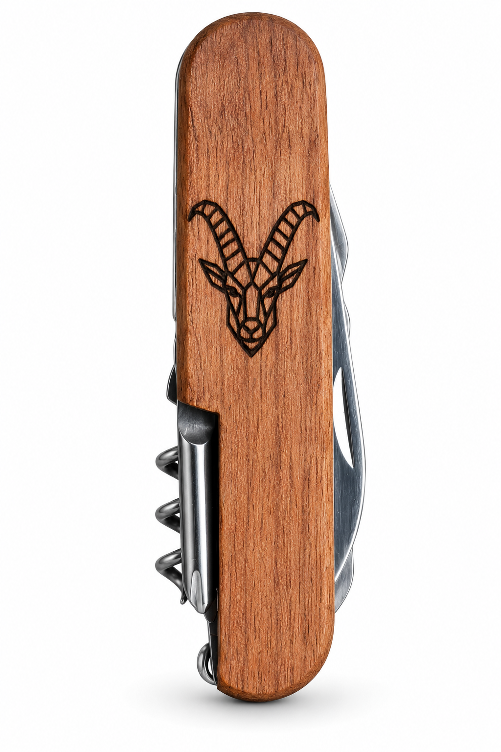 Taschenmesser mit Hirschmotiv & Holzgriff