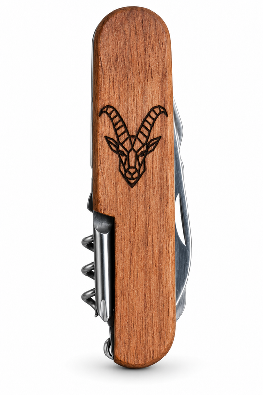 Taschenmesser mit Hirschmotiv & Holzgriff