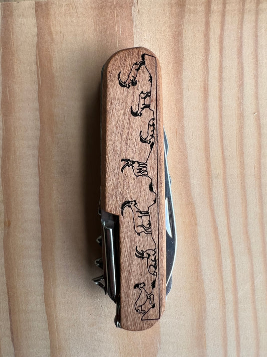 Taschenmesser mit Steinbock-Gravur & Holzgriff