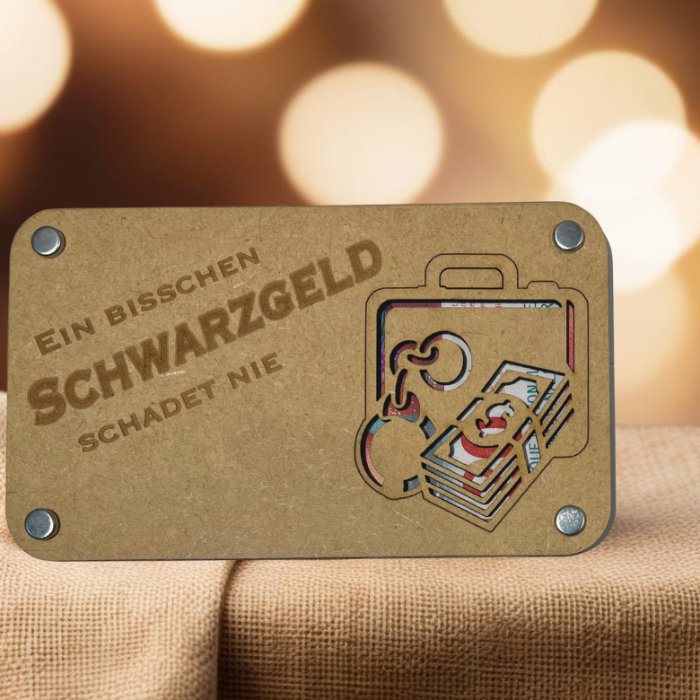Schwarzgeld Holz Geschenkkarte