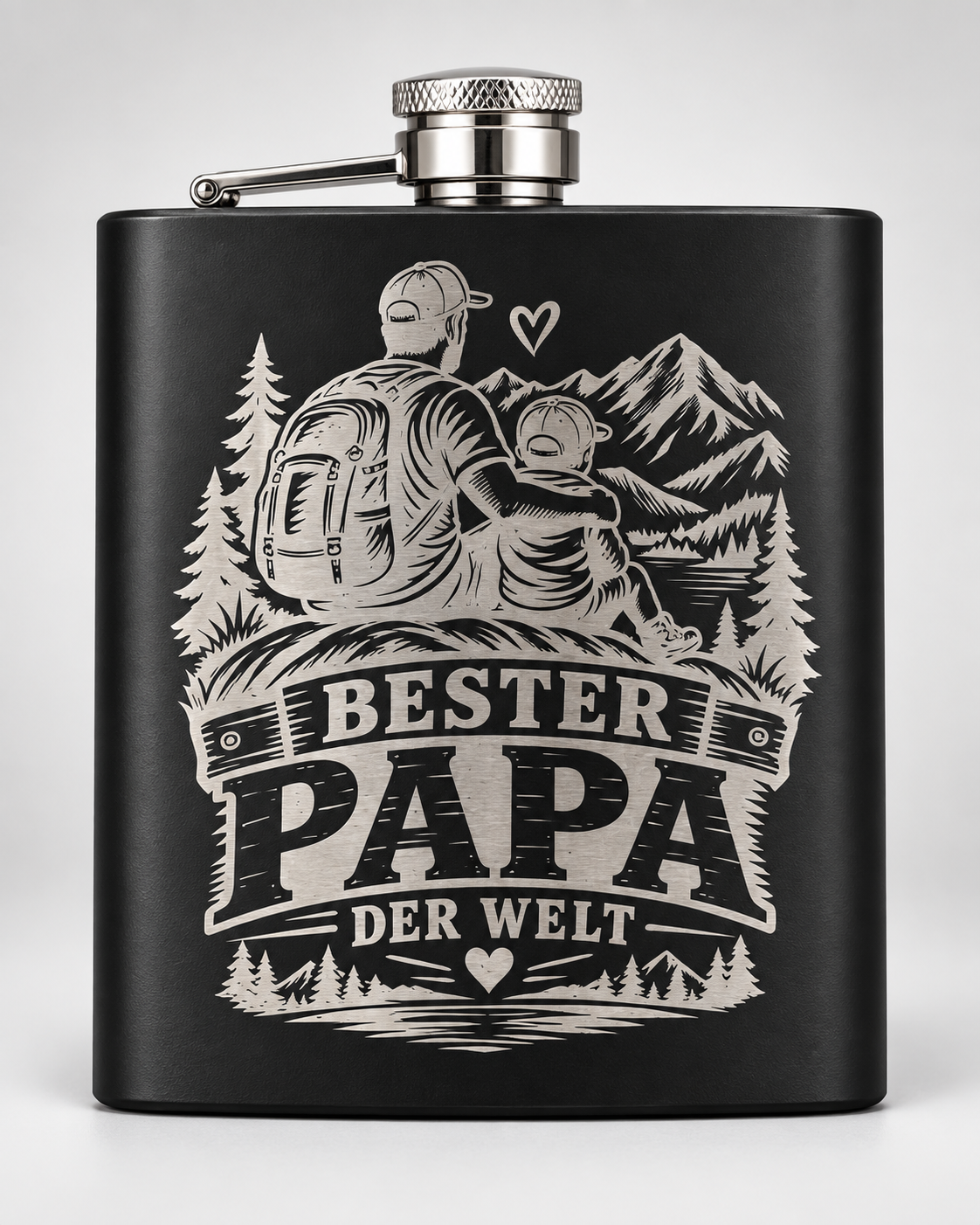 Flachmann mit Gravur „Bester Papa der Welt“ – Geschenkset