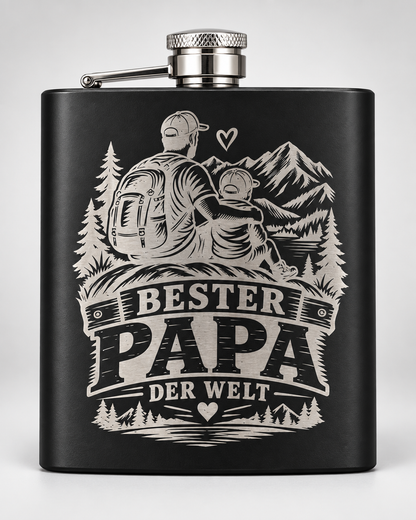 Flachmann mit Gravur „Bester Papa der Welt“ – Geschenkset